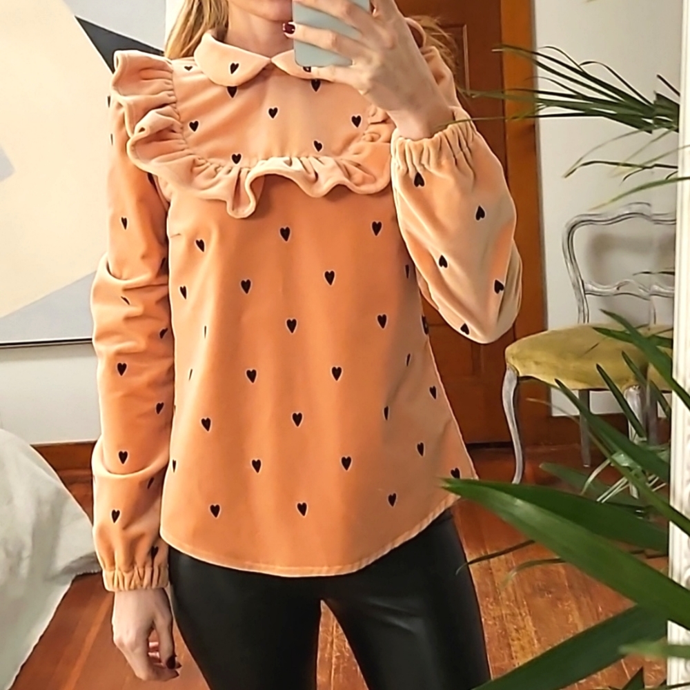 Couture Velvet Top with Heart Pattern | XS